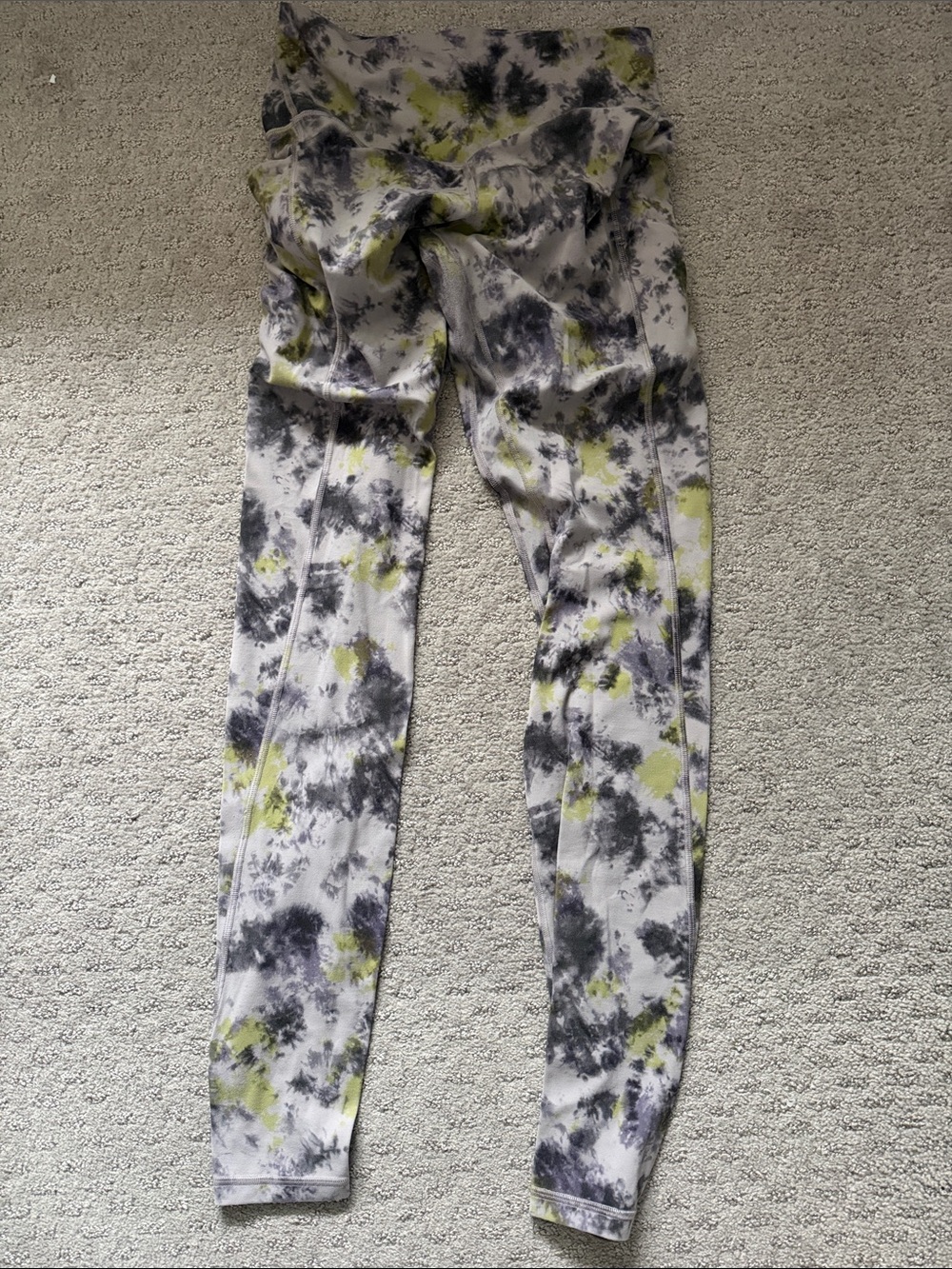 lululemon athletica Gray and Lime Tie-Dye High-Rise Leggings